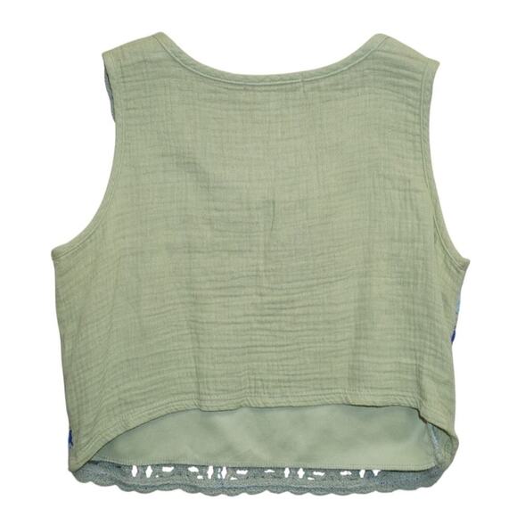 Boho Granny Square Crochet Knit Tank Top Blue Green Lined Sleeveless M - Picture 4 of 4